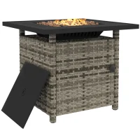 Outsunny Outdoor PE Rattan Propane Fire Pit Table, 50,000 BTU Pulse-Ignition Wicker Fire Table, Mixed Grey(m-11)