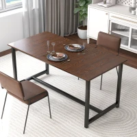 HOMCOM 63"-79" Collapsible Dining Table for 4-6, Foldable Kitchen Table with Steel Frame for Dining Room, Brown Wood Grain(m-10)