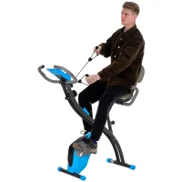 Soozier Folding Exercise Bike, 3-in-1 Recumbent Exercise Bike, Upright Workout Bike & Arm Resistance Bands, Adjustable Seat, 8-Level Magnetic Resistance, Blue(m-1)