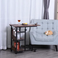 HOMCOM Industrial C-Shaped Mobile Rolling Sofa Side Table with 3-Tier Storage Shelving, Adjustable Height, & Wheels(m-2)