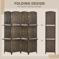 HOMCOM 5.6 Ft Tall Folding Room Divider with Storage Shelves, 4 Panel Portable Privacy Screen for Home Office, Bedroom, Brown(m-4)