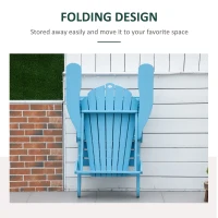 Outsunny Folding Adirondack Chair with Ottoman, Outdoor Wooden Lounger for Patio, Porch, Poolside, Garden, Blue(m-7)