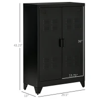 HOMCOM Industrial Storage Cabinet, Steel Garage Cabinet with Double Doors and Adjustable Shelves, Black(m-3)