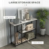 HOMCOM 39" Console Table, Entryway Table with 2 Storage Shelves, Steel Frame, Narrow Sofa Table for Living Room, Gray(m-4)