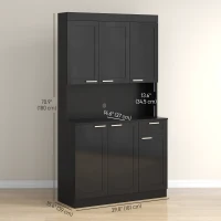 HOMCOM 71" Kitchen Pantry Cabinet, Storage Buffet with Hutch, Adjustable Shelves for Living Room, High Gloss Black(m-3)