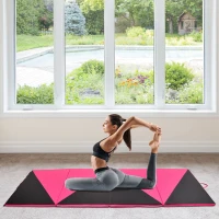 Soozier 4'x10'x2" Folding Gymnastics Tumbling Mat, Exercise Mat  with Carrying Handles for Yoga, MMA, Martial Arts, Stretching, Core Workouts, Pink and Black(m-8)