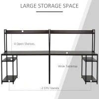 HOMCOM 94.5in Industrial Double Computer Desk with Hutch and Storage Shelves, Extra Long Two Person Home Office Desk, Writing Table Workstation for 2 People with CPU Stand, Brown Wood Grain(m-5)