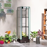 Outsunny Garden Bed with Trellis, Outdoor Plant Box with PE Cover, Drainage Holes and Zipper Door, 15.7" x 15.7" x 48.8", Brown(m-10)