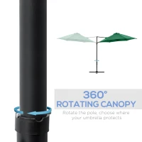 Outsunny 8.5FT Offset Patio Umbrella with 360° Rotation, Outdoor Cantilever Roma Parasol Hanging Sun Shade Canopy Shelter with Cross Base, Green(m-5)