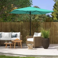 Outsunny 6.5' x 10' Rectangular Market Umbrella, Patio Outdoor Table Umbrella with Crank and Push Button Tilt, Teal(m-10)