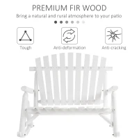 Outsunny Outdoor Wooden Rocking Chair, Double-Person Adirondack Rocking Patio Chair with Rustic High Back, Slatted Seat and Backrest for Indoor, Backyard, Garden, White(m-6)