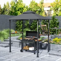 Outsunny 8' x 5' Grill Gazebo, Double Tiered BBQ Gazebo with LED Light, 2 Side Shelves, Hooks and Bottle Opener, Dark Grey(m-1)