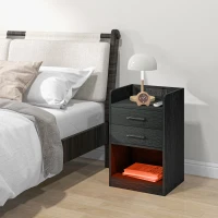 HOMCOM Tall Nightstand with Charging Station and LED Lights, Small Bedside Table with AC Outlets, USB Ports, 2 Drawers, Shelf(m-8)