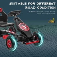 Aosom Kids Pedal Go Kart Ride-on Toy with Ergonomic Comfort, Pedal Car with Tough, Wear-Resistant Tread, Go Cart Kids Car for Boys & Girls with Suspension System, Safety Hand Brake, Ages 5-12, Red(m-6)