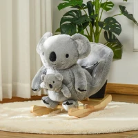 Qaba Baby Rocking Horse Koala Design Plush Stuffed Rocking Chair, Wooden Rocking Horse with Sound, Seat Belt for Boys and Girls Gift, Grey(m-8)