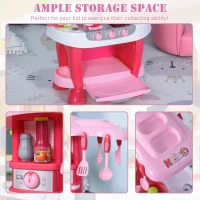 Qaba Kids Kitchen Play Set Pretend Toy Children Role Play Game Toy with Light & Sound Function  38Pcs Toy Accessories - Pink(m-4)