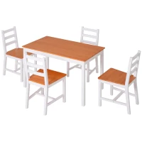 HOMCOM Dining Table Set for 4, 5 Piece Pine Wood Kitchen Table with High Back Chairs, Rectangular Table and 4 Armless Chair, White and Natural Wood(m-2)