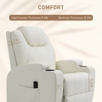 HOMCOM Massage Recliner Chair, Swivel Nursery Rocker Chair, Manual Reclining Sofa with 8 Vibration Points, PU Leather, Cup Holders, Side Pockets, for Living Room, Cream White(m-7)