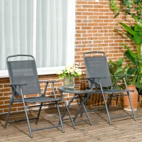 Outsunny 3 Pieces Bistro Set, Foldable Patio Furniture Set with Mesh Chairs, Glass Table for Garden, Balcony, Charcoal Grey(m-1)