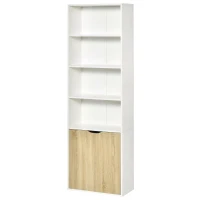 HOMCOM 4-Tier Open Bookshelf with Doors Modern Home Office Bookcase Storage Cabinet for Living Room Bathroom Study, Oak(m-12)
