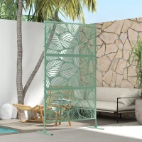 Outsunny 6.5FT Decorative Outdoor Divider, Metal Privacy Screen with Stand, Leaf Style, Light Green(m-7)