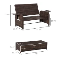 Outsunny Patio Rattan Daybed with Cushions, Wicker Outdoor Bed Lounger w/ Loveseat, Storage Ottoman, Coffee & Side Tables, for Poolside, Porch, Backyard, Beige(m-3)