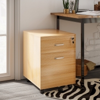 Vinsetto 2 Drawer File Cabinet with Lock and Keys, Mobile Vertical Filing Cabinet with Wheels and Drawers, Home Office Cabinet, Natural