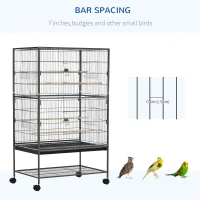 PawHut 52'' Large Rolling Steel Bird Cage Bird House with Rolling Stand, Storage Shelf, Wood Perch, Food Container, Dark Grey(m-6)