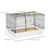 PawHut Rabbit Guinea Pig Cage, Bunny Cage Pet Pen with Sliding-Out Trays, Bottom Wood Board, Doors, 24" x 15" x 16"(m-3)