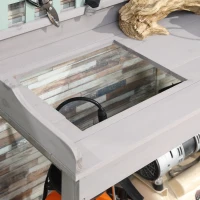 Outsunny Outdoor Wooden Potting Bench Table with Removable Sink, Garden Work Bench with Chalkboard, Drawer, Open Shelf Storage, Light Gray(m-7)