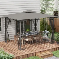 Outsunny 10' x 12' Outdoor Gazebo with Nettings, Patio Gazebo Canopy for Patio Garden Backyard Deck, Dark Grey(m-8)