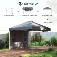 Outsunny 10' x 10' Pop Up Canopy Tent w/ Sidewall, UPF50+ Height Adjustable Instant Sun Shelter w/ Storage Pockets, Dark Gray(m-4)