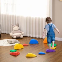 Outsunny 11 PCs Stepping Stones Kids with Non-slip Rubber, Stackable Balance River Stones for Obstacle Course Sensory Play, Outdoor Indoor for 3-8 Years Old(m-8)
