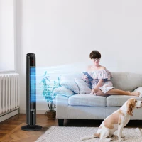 HOMCOM Freestanding Tower Fan Cooling for Home Bedroom with 3 Speed, 12h Timer, Oscillating, Tilt, LED Panel, Remote Controller, Black(m-8)