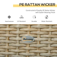 Outsunny 3 Pieces Patio Wicker Bistro Set, PE Rattan Coffee Table & Adjustable Recline Chairs Furniture Set with Cushions and Wood Grain Plastic Top, Khaki(m-4)