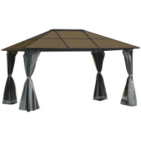 Outsunny 10' x 13' Hardtop Gazebo Aluminum Framed Marquee Party Tent Shelter with Mesh Curtains & Side Walls - Grey(m-2)