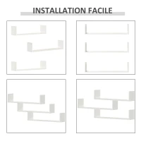 HOMCOM Set of 3 31.5" Wooden U-Shaped Floating Shelves Set Wall Mounted Hanging Bookshelf CD DVD Storage Display for Bedroom Living Room Kitchen, White(m-4)