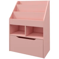 HOMCOM Kids Bookcase Multi-Shelf Book Rack with Mobile Drawer for Books, Toys, Pink(m-1)