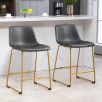 HOMCOM Counter Height Stools Set of 2, PU Leather Upholstered Stools for Kitchen Island, Modern Bar Chairs, Dark Grey(m-1)