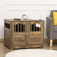 PawHut Wooden Dog Crate, End Table Furniture with Lockable Door, Small & Medium Size Pet Crate Indoor Puppy Cage, Brown(m-10)