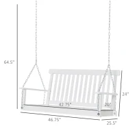Outsunny 2-Seater Hanging Porch Swing Outdoor Patio Swing Chair Seat with Slatted Build and Chains, 440lbs Weight Capacity, White(m-3)