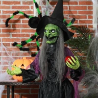 HOMCOM 5.9' Life Size Decoration Animatronic Old Witch Outdoor Halloween, Sound and Motion Activated w/ Light Up Eyes(m-10)