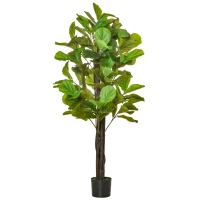 HOMCOM 5FT Artificial Fiddle Leaf Fig Tree Faux Decorative Plant in Nursery Pot for Indoor Outdoor Décor(m-2)