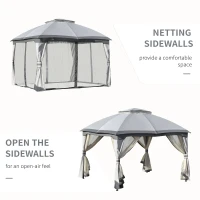Outsunny 12' x 10' 2-Tier Outdoor Gazebo Canopy Tent for Patio with Zippered Mesh Sidewalls, Solid Steel Frame, Arched Roof, Grey(m-5)