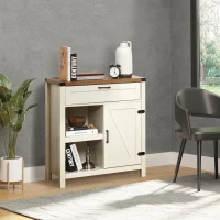 HOMCOM Farmhouse Sideboard Buffet Cabinet, Rustic Barn Door Kitchen Cabinet, Accent Cabinet with Storage for Living Room, Distressed White(m-2)