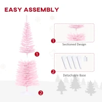 HOMCOM 5' Artificial Pencil Christmas Tree, Slim Xmas Tree with 294 Realistic Branch Tips and Plastic Stand, Pink(m-7)