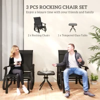 Outsunny 3PCs Gliding Rocking Chair & Bistro Tea Table Set, Black(m-4)