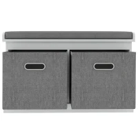 HOMCOM Shoe Storage Bench with Seat, Entryway Bench Seat with Cushion, 2 Fabric Drawers for Hallway, White(m-7)