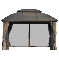 Outsunny 10' x 12' Hardtop Gazebo Canopy with Galvanized Steel Double Roof, Aluminum Frame, Permanent Pavilion Outdoor Gazebo with Netting and Curtains for Patio, Garden, Backyard, Deck, Lawn(m-11)