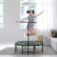Soozier 48" Silent Mini Trampoline with Adjustable Handle Bar Fitness Trampoline Bungee Rebounder Jumping Cardio Trainer Workout for Adults or Teens Jump Exercise Equipment Green(m-1)